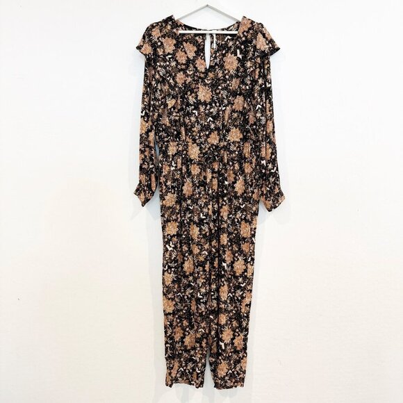 Free People Lux Floral Printed V-Neck Ruffle Crop Jumpsuit Boho Bohemian Small - Picture 2 of 10